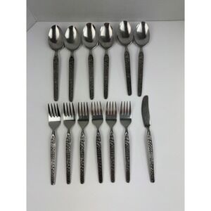 Vintage National Stainless Servita Flatware 13pc Set Floral Korea Blackened Rose